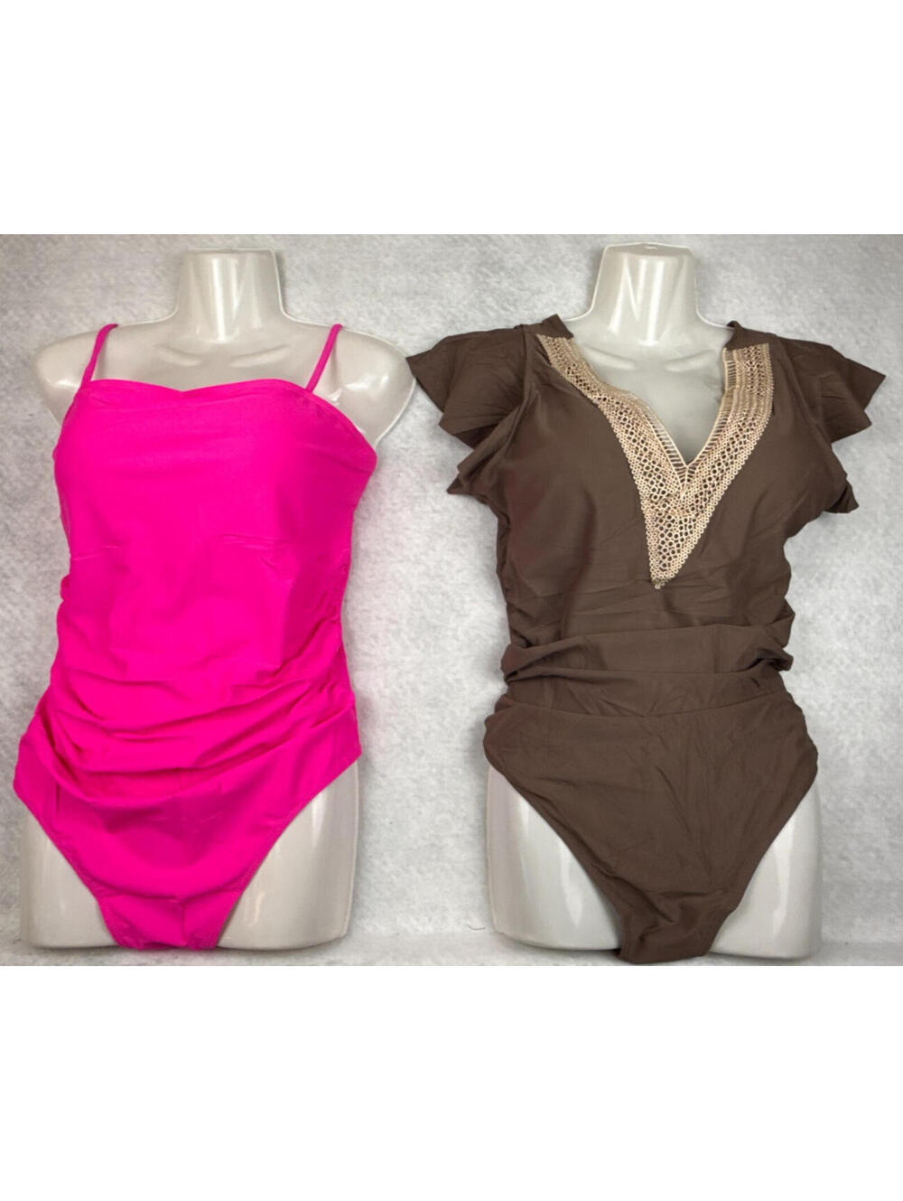 Womens XL Bundle of 2 One Piece Swimsuits Ruched Pink and‎ Brown NWOT
